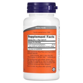 Thành phần vi chất của NOW Foods 5-HTP 50 mg 90 Veg Capsules 733739000996