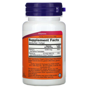 Thành phần vi chất của NOW Foods A&D 100 Softgels 733739003508