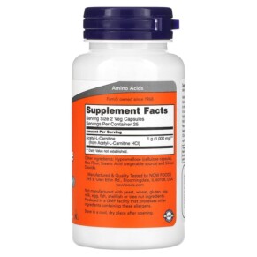 Thành phần vi chất của NOW Foods Acetyl-L- Carnitine 500 mg 50 Veg Capsules 733739000750