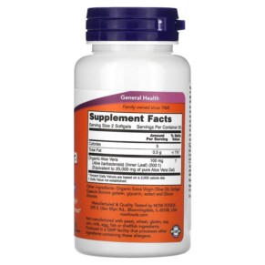 Thành phần vi chất của NOW Foods Aloe Vera Gels 10.000 mg 100 Softgels 733739030368
