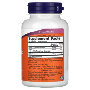 Thành phần vi chất của NOW Foods Alpha Lipoic Acid 100 mg 120 Veg Capsules 733739030412