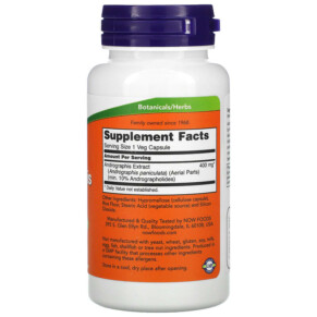 Thành phần vi chất của NOW Foods Andrographis Extract 400 mg 90 Veg Capsules 733739045911
