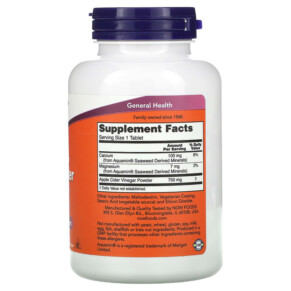 Thành phần vi chất của NOW Foods Apple Cider Vinegar Extra Strength 750 mg 180 Tablets 733739033765