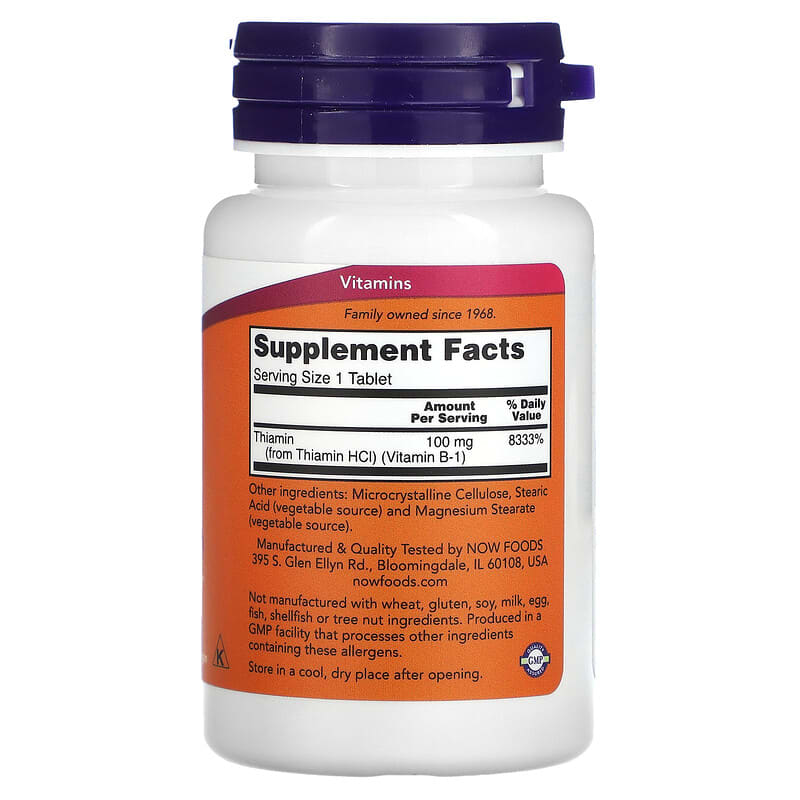 NOW Foods B-1 100 mg 100 Tablets 2 Thành phần vi chất của NOW Foods B-1 100 mg 100 Tablets 733739004468