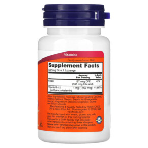 Thành phần vi chất của NOW Foods B-12 1.000 mcg 100 Lozenges 733739004666