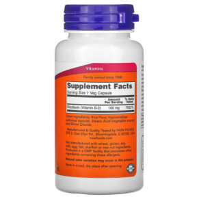 Thành phần vi chất của NOW Foods B-2 100 mg 100 Veg Capsules 733739004475