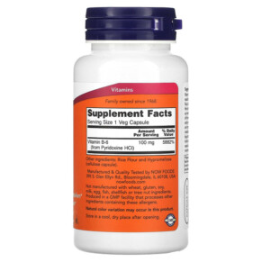 Thành phần vi chất của NOW Foods B-6 100 mg 100 Veg Capsules 733739004567