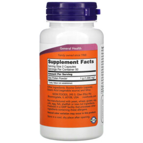 Thành phần vi chất của NOW Foods Bee Pollen Caps 500 mg 100 Capsules 733739025203