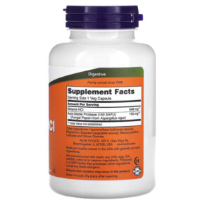 Thành phần vi chất của NOW Foods Betaine HCL 648 mg 120 Veg Capsules 733739029386