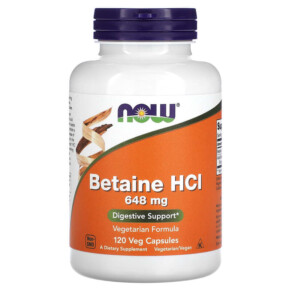 Thực phẩm chức năng NOW Foods Betaine HCL 648 mg 120 Veg Capsules 733739029386