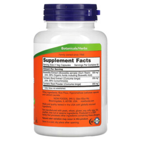 Thành phần vi chất của NOW Foods Boswellia Extract 250 mg 120 Veg Capsules 733739046147