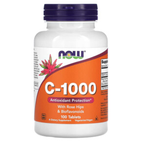 Thực phẩm chức năng NOW Foods C-1000 With Rose Hips and Bioflavonoids 100 Tablets 733739006851