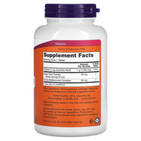 Thành phần vi chất của NOW Foods C-1000 With Rose Hips and Bioflavonoids 250 Tablets 733739006875