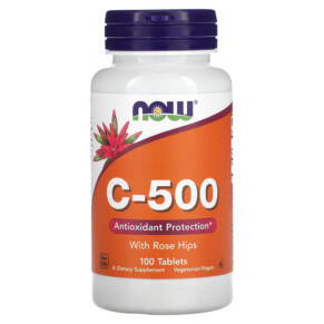 Thực phẩm chức năng NOW Foods C-500 with Rose Hips 100 Tablets 733739006707