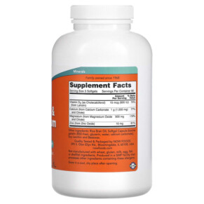 Thành phần vi chất của NOW Foods Calcium & Magnesium with Vitamin D-3 and Zinc 240 Softgels 733739012524