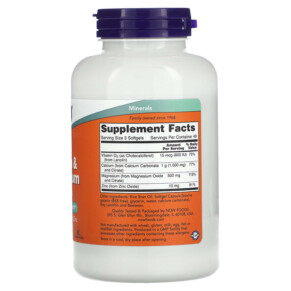 Thành phần vi chất của NOW Foods Calcium & Magnesium with Vitamin D3 and Zinc 120 Softgels 733739012517
