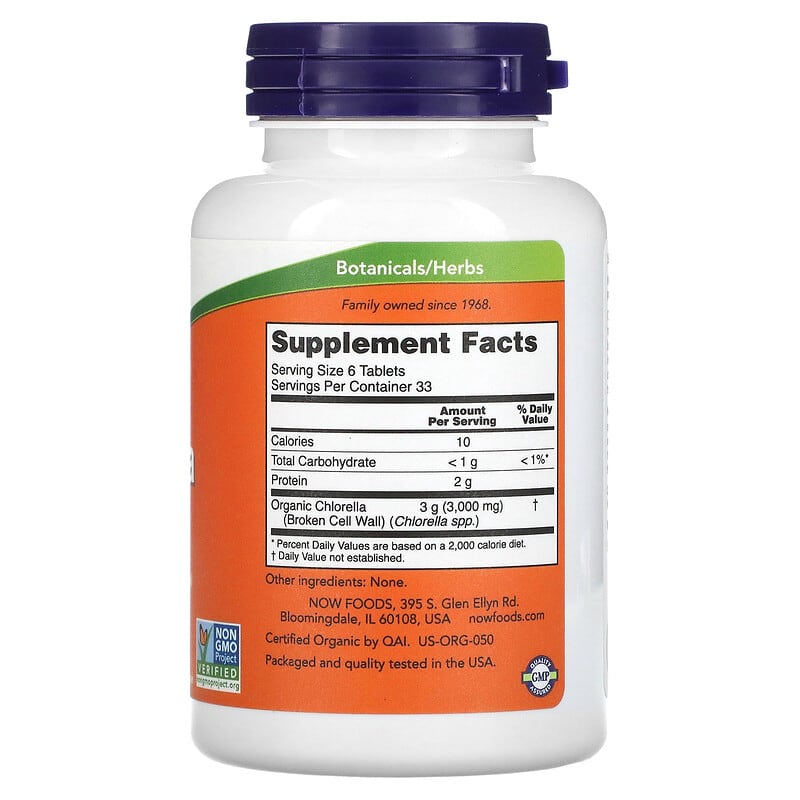 NOW Foods Certified Organic Chlorella 500 mg 200 Tablets 2 Thành phần vi chất của NOW Foods Certified Organic Chlorella 500 mg 200 Tablets 733739026316