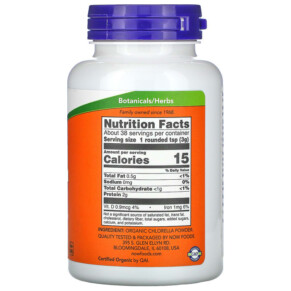 Thành phần vi chất của NOW Foods Certified Organic Chlorella Pure Powder 4 oz (113 g) 733739026361