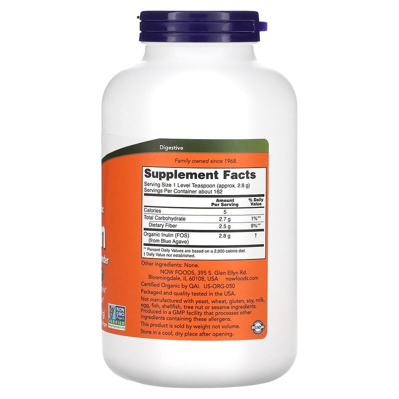 NOW Foods Certified Organic Inulin Prebiotic Pure Powder 1 lb (454 g) 2 Thành phần vi chất của NOW Foods Certified Organic Inulin Prebiotic Pure Powder 1 lb (454 g) 733739029515