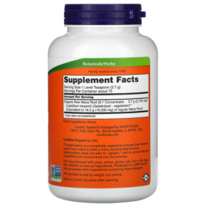 Thành phần vi chất của NOW Foods Certified Organic Maca Pure Powder 7 oz (198 g) 733739050359