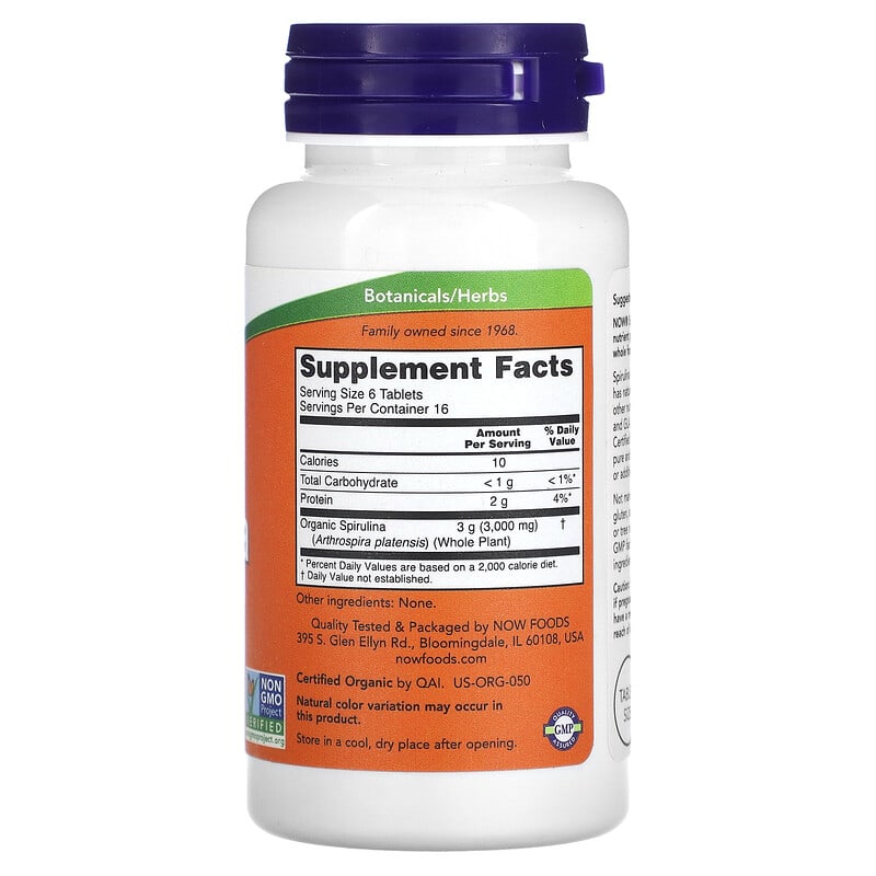 NOW Foods Certified Organic Spirulina 500 mg 100 Tablets 2 Thành phần vi chất của NOW Foods Certified Organic Spirulina 500 mg 100 Tablets 733739026965