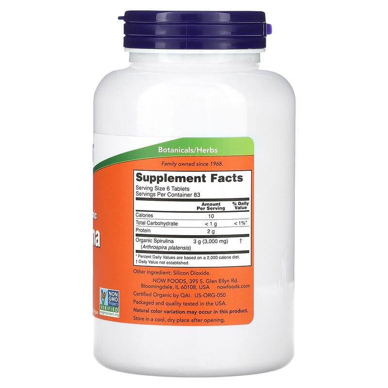 NOW Foods Certified Organic Spirulina 500 mg 500 Tablets 2 Thành phần vi chất của NOW Foods Certified Organic Spirulina 500 mg 500 Tablets 733739027009
