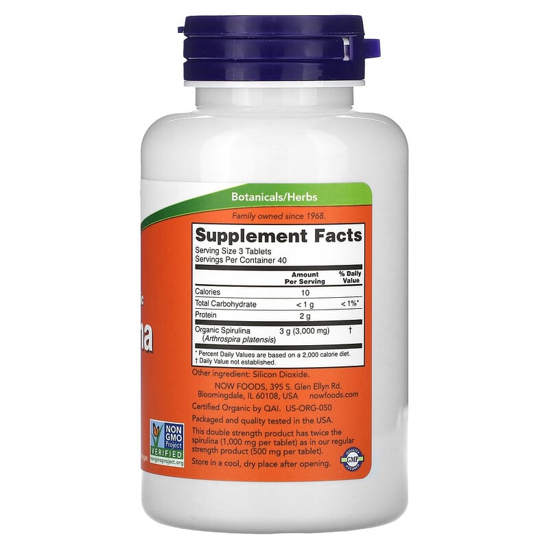 NOW Foods Certified Organic Spirulina Double Strength 1.000 mg 120 Tablets 2 Thành phần vi chất của NOW Foods Certified Organic Spirulina Double Strength 1.000 mg 120 Tablets 733739027153