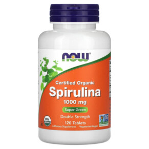 Thực phẩm chức năng NOW Foods Certified Organic Spirulina Double Strength 1.000 mg 120 Tablets 733739027153