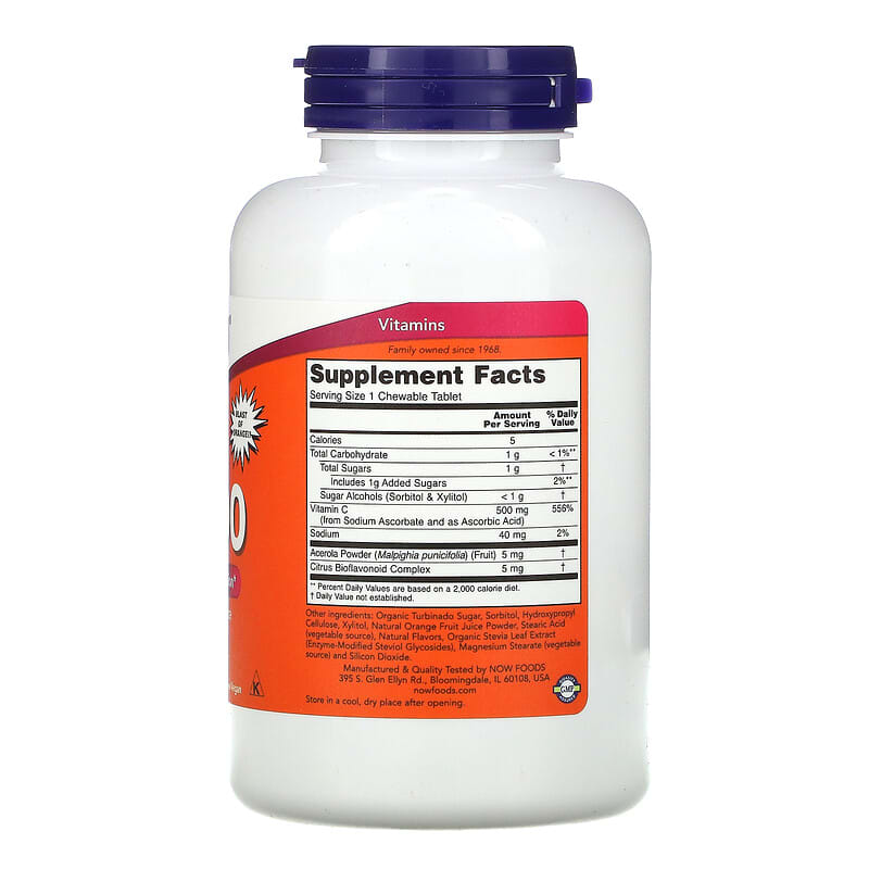 NOW Foods Chewable C-500 Orange Juice Flavor 100 Tablets 2 Thành phần vi chất của NOW Foods Chewable C-500 Orange Juice Flavor 100 Tablets 733739006301