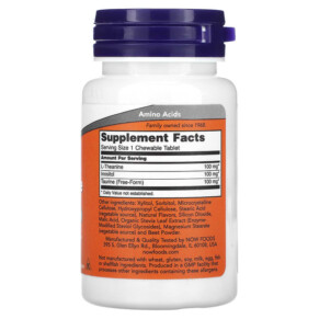 Thành phần vi chất của NOW Foods Chewable L-Theanine 100 mg 90 Chewables 733739001443