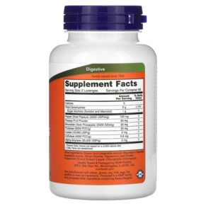 Thành phần vi chất của NOW Foods Chewable Papaya Enzymes 180 Lozenges 733739029706