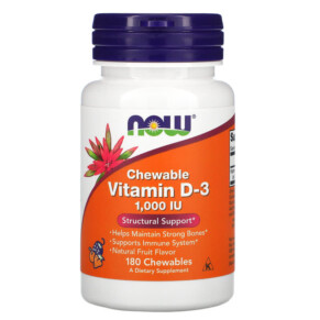 Thực phẩm chức năng NOW Foods Chewable Vitamin D-3 Natural Fruit Flavor 1.000 IU 180 Chewables 733739003577