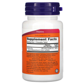 Thành phần vi chất của NOW Foods Chewable Vitamin D-3 Natural Mint 5.000 IU 120 Chewables 733739003584