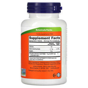 Thành phần vi chất của NOW Foods Chlorella 1.000 mg 120 Tablets 733739026323