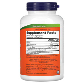 Thành phần vi chất của NOW Foods Cinnamon Bark 600 mg 240 Veg Capsules 733739046376