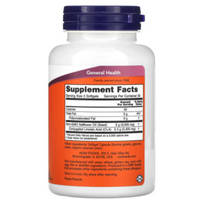 Thành phần vi chất của NOW Foods CLA 800 mg 90 Softgels 733739017277