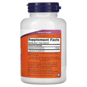 NOW Foods CoQ10 30 mg 240 Veg Capsules 3 Thành phần vi chất của NOW Foods CoQ10 30 mg 240 Veg Capsules 733739031907