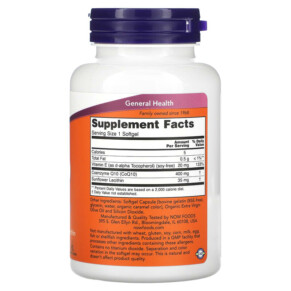 Thành phần vi chất của NOW Foods CoQ10 400 mg 60 Softgels 733739031983