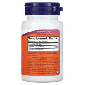 Thành phần vi chất của NOW Foods CoQ10 60 mg 60 Veg Capsules 733739031532