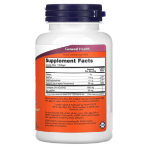 Thành phần vi chất của NOW Foods CoQ10 with Vitamin E & Lecithin Maximum Strength 600 mg 60 Softgels 733739031822