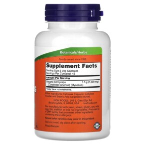 Thành phần vi chất của NOW Foods Cordyceps 750 mg 90 Veg Capsules 733739030054