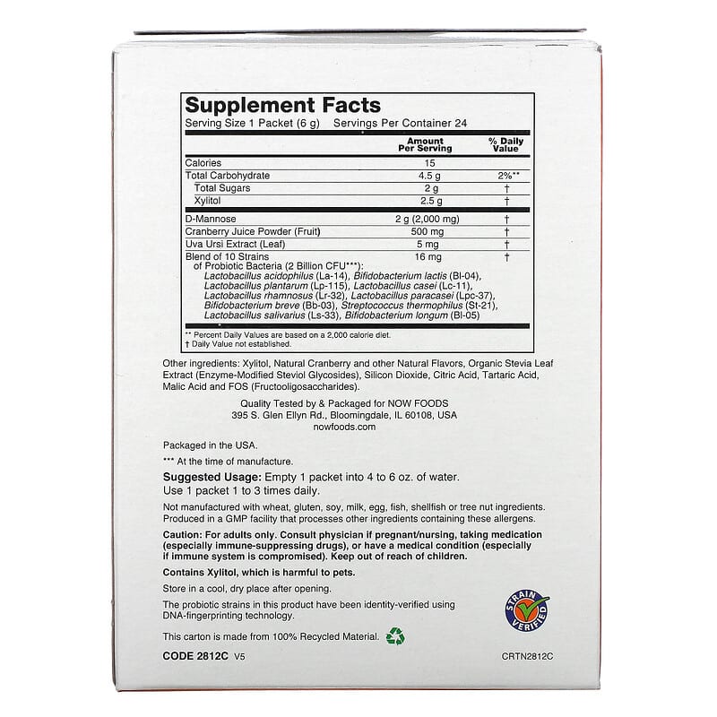 NOW Foods Cranberry Mannose + Probiotics For Women On The Go 24 Packets 0.21 oz (6 g) Each 2 Thành phần vi chất của NOW Foods Cranberry Mannose + Probiotics For Women On The Go 24 Packets 0.21 oz (6 g) Each 733739028129