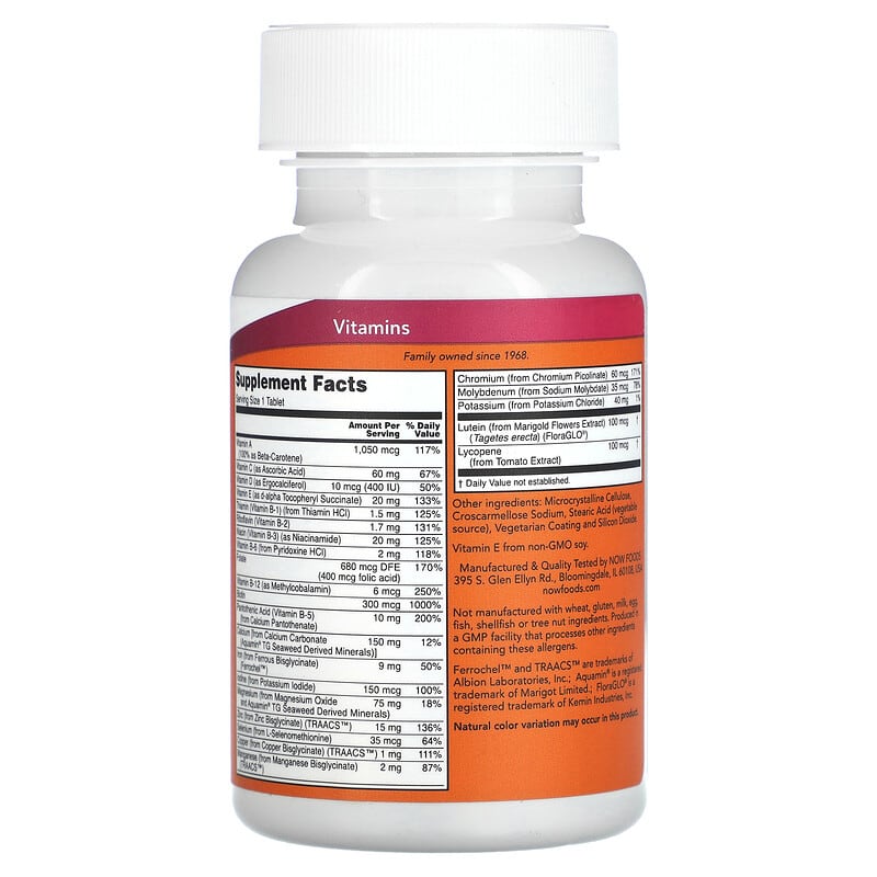 NOW Foods Daily Vits Multi Vitamin & Mineral 100 Tablets 2 Thành phần vi chất của NOW Foods Daily Vits Multi Vitamin & Mineral 100 Tablets 733739037701