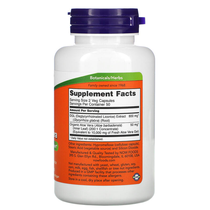 NOW Foods DGL with Aloe Vera 400 mg 100 Veg Capsules 2 Thành phần vi chất của NOW Foods DGL with Aloe Vera 400 mg 100 Veg Capsules 733739046543