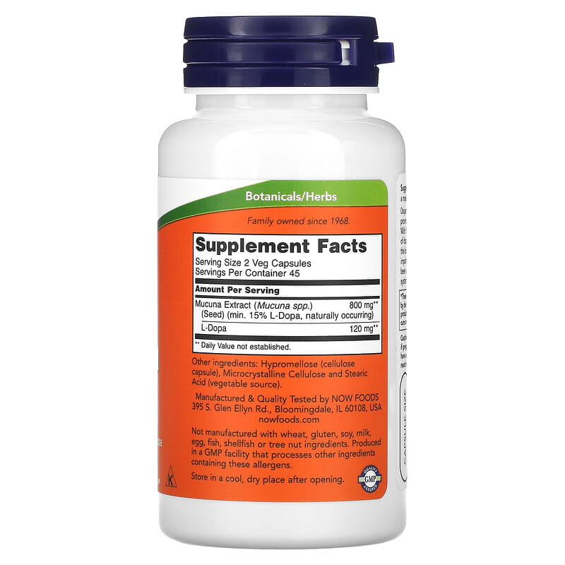NOW Foods Dopa Mucuna 90 Veg Capsules 2 Thành phần vi chất của NOW Foods Dopa Mucuna 90 Veg Capsules 733739030924