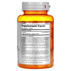 Thành phần vi chất của NOW Foods Double Strength L-Arginine 1.000 mg 60 Tablets 733739000255