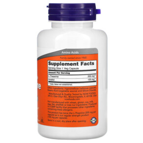 Thành phần vi chất của NOW Foods Double Strength L-Theanine 200 mg 120 Veg Capsules 733739001481