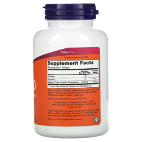 Thành phần vi chất của NOW Foods E-1000 with Mixed Tocopherols 670 mg (1.000 IU) 100 Softgels 733739009029