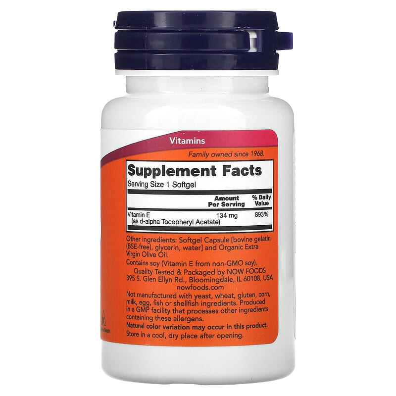 NOW Foods E-200 134 mg (200 IU) 100 Softgels 2 Thành phần vi chất của NOW Foods E-200 134 mg (200 IU) 100 Softgels 733739008251