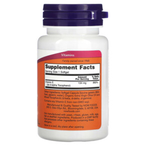 Thành phần vi chất của NOW Foods E-200 with Mixed Tocopherols 134 mg (200 IU) 100 Softgels 733739008800